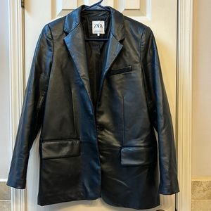 Black faux leather Zara blazer size XS- oversized